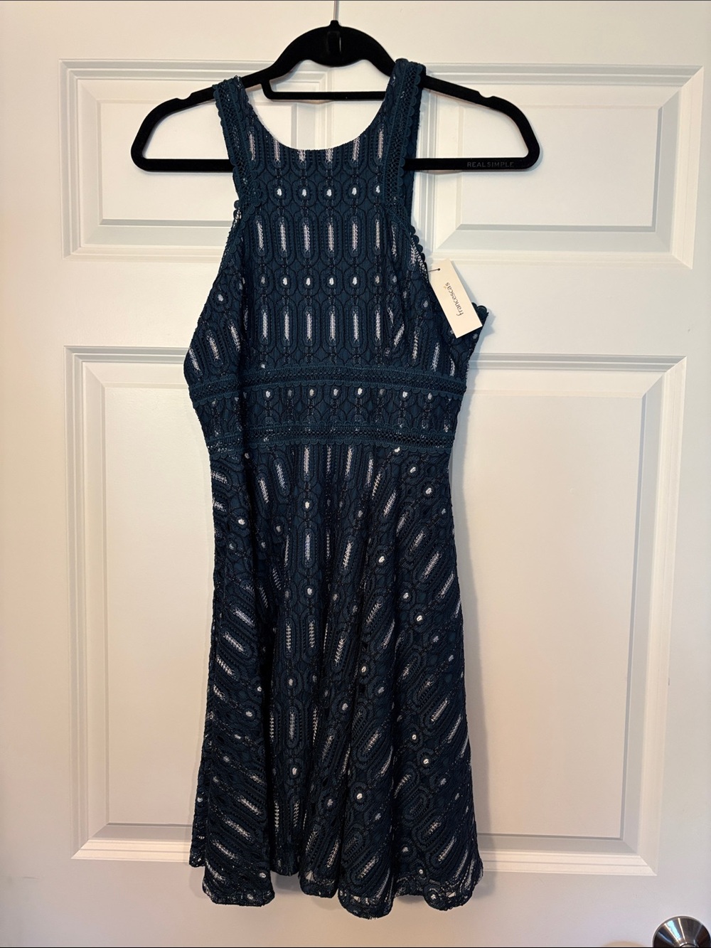 Francesca's Collections Deep Teal Crochet Midi Dress